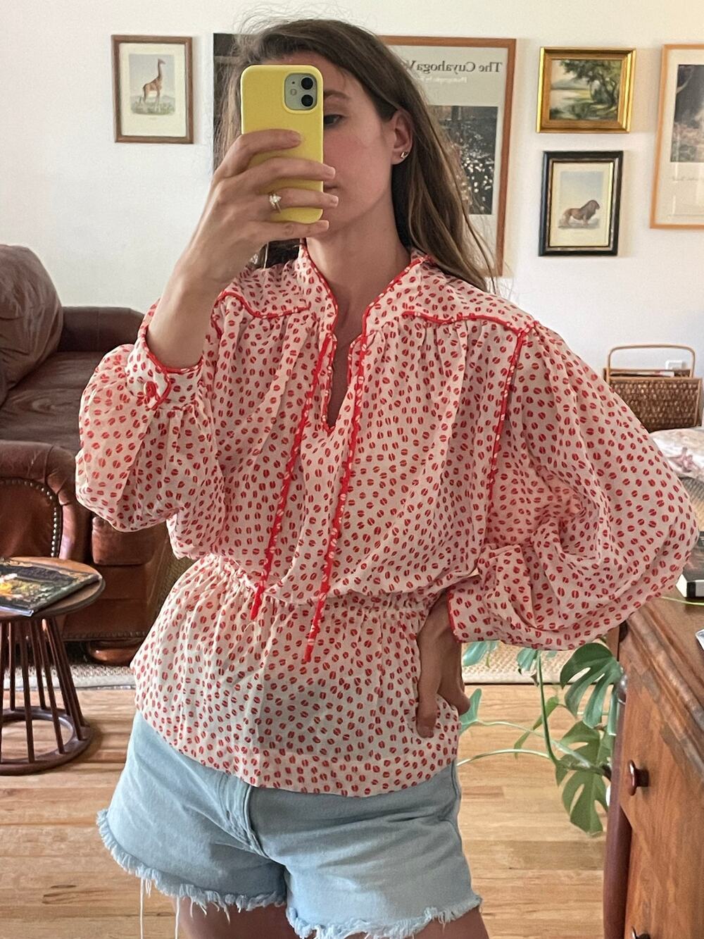 Vintage Retro Pattern Peplum Peasant Top